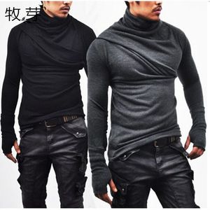 Camisetas para hombres Hombres Cuello de capucha Pulgar Agujero Puños Camiseta Manga larga Camiseta casual Cuello de tortuga Silm Fit Camiseta Hip Hop Streetwear 230327