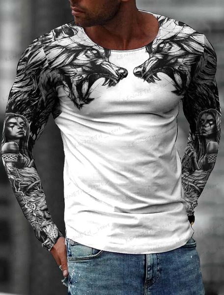 T-shirts pour hommes Hommes dominateurs 3D sur l'épaule Dragon Tiger Imprimer Design rétro Low-Key Puissant Hommes modernes 3Dt Chemise Outdoorstreetdailyt-Shirt T240126