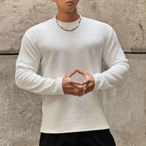 T-shirts pour hommes Hommes Automne Printemps Col Rond Manches Longues Couleur Solide Slim Fit Casual Style Simple Pull Mi Longueur Bottoming T-shirt Mâle