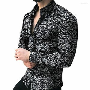 Heren t-shirts Men Fashion Casual Shirt Lange mouw Bloemdruk Slim Fit mannelijke Mannelijke sociale zakelijke kleding Fitness Sportkleding's Imon22