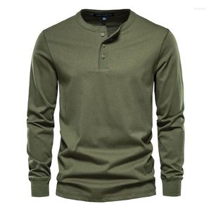 Camisetas para hombre, camisa de algodón a la moda para hombre, camiseta Henley de manga larga ajustada de primavera 2023, ropa de calle, camiseta informal de Color sólido