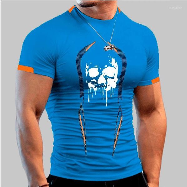 T-shirts pour hommes hommes Fitness entraînement respirant à manches courtes vêtements à séchage rapide homme sport T-shirts imprimés crânes cassés