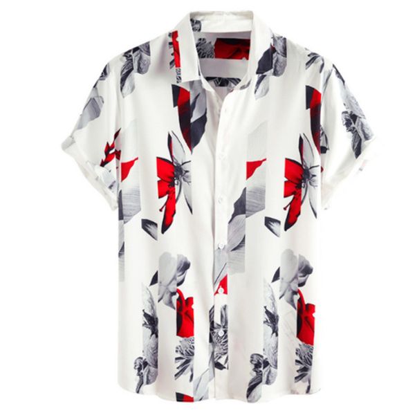 T-shirts masculins Chemises florales Men Slim Fit T-shirt Coton Linn Imprimerie courte bouton à manches Mentes Blouse de mode Top Velement Homme 2023
