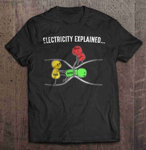Heren t-shirts Men Funny t-shirt Fashion T-shirt Elektriciteit uitgelegd-ohm Law versie2 Fashion t-shirt Men katoenen merk Teeshirt Q240426