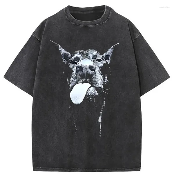 Camisetas para hombres Men Gothic Letter Dog Camiseta impresa Hip Hop Streetwear Punk Summer Vintage Tops de gran tamaño