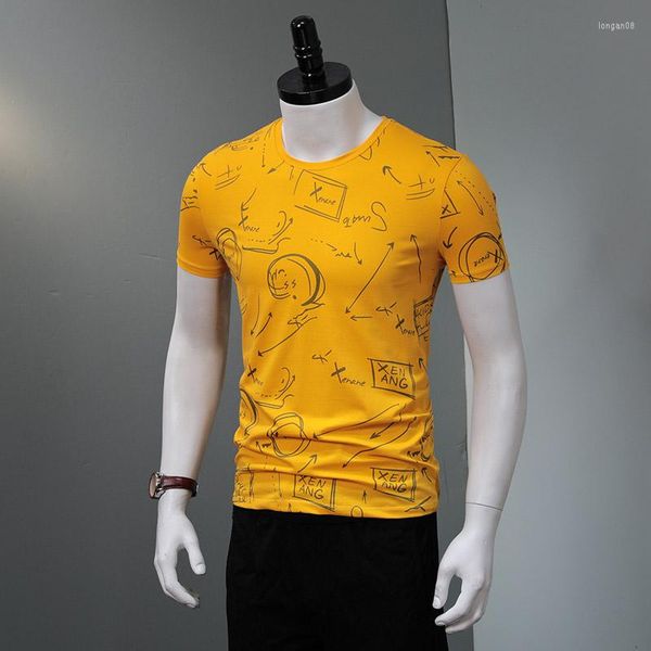 Camisetas para hombre, Camiseta con estampado de grafiti para hombre, camiseta de manga corta de algodón elástico, ropa de verano, camisetas gráficas informales con cuello redondo