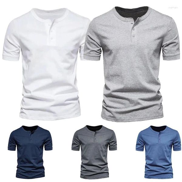 T-shirts pour hommes hommes Henley col chemise col en v à manches courtes hauts respirant t-shirt couleur unie vêtements été décontracté débardeur