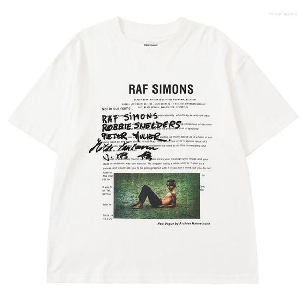 T-shirts pour hommes Hommes Hip Hop T-shirt surdimensionné Graphique Raf Simons Caractère Po Lettre Chemise imprimée Streetwear Harajuku Cotton249H