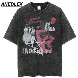 Heren T-shirts Mannen Hip Hop Streetwear Oversize T-shirt Dames Thriller Comic Grafische T-shirt Zomer Gewassen Oude FuJiang Anime Top Tees 230302