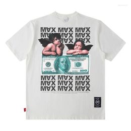 Camisetas para hombre, ropa informal estilo Hip Hop, camiseta Harajuku con estampado gráfico de Ángel y letras, camisetas casuales de algodón de manga corta Unisex de verano