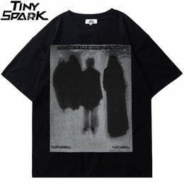 Heren T-shirts Mannen Hip Hop T-shirt Streetwear Dark Style Shadow Gedrukt T-shirt Zomer Korte mouw T-shirt Harajuku Katoen Tops Tees Zwart 230619
