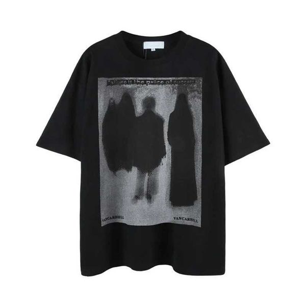 Camisetas masculinas Men Hip Hop T Shirt Shear Street Style Shadow Camiseta impresa NUEVA 2024SS Camiseta corta Black Tshirt Harajuku Tops de algodón J240402