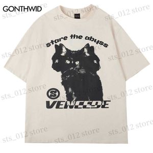 T-shirts pour hommes Hommes Hip Hop T-shirt Y2K Streetwear Chat Imprimer Punk Gothique T-shirt Harajuku Casual Coton Lâche T-shirts D'été À Manches Courtes Tops T230512