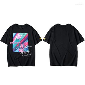 Camisetas para hombres Hombres Hip Hop Camisetas Streetwear Harajuku Pink Rose Shirt 2023 Verano Floral Camiseta Algodón Manga corta Tops Tees Negro Blanco
