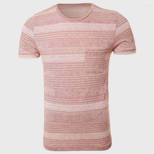 T-shirts pour hommes à rayures horizontales et à rayures rétro Tee Tops à manches courtes O Neck Pink Seaside Style