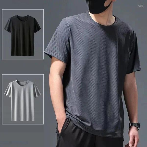 Camisetas para hombre, camisetas de manga corta de seda de hielo para hombre, camisetas de verano de malla fina de secado rápido, ropa holgada, camiseta