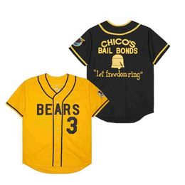 T-shirts pour hommes Hommes Enfants Baseball Jerseys The Bad News Bears 3 Fuite Couture Broderie Haute Qualité Sports Extérieur Jaune Noir 2023 Nouveau J240221