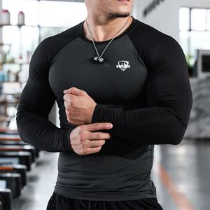 T-shirts voor heren mannen lange mouw shirts bodybuilding patchwork snel droog t-shirt voor mannen workout fitness training 230203