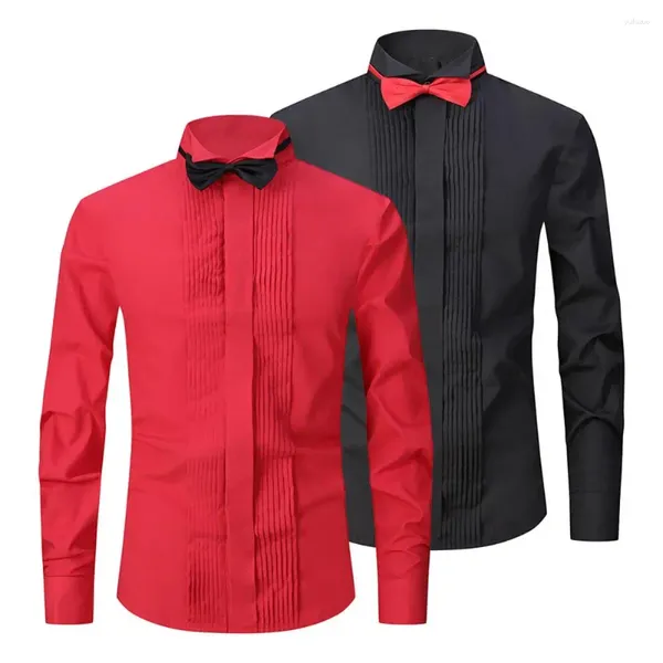 Camisetas para hombres Hombres Top de manga larga Camisa de negocios con cuello de soporte elegante con pajarita para eventos de fiesta de bodas de oficina formal Novio