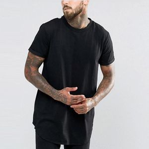 T-shirts pour hommes T-shirt long pour hommes T-shirt basique étendu Hip Hop T-shirt Hauts solides Homme Streetwear Manches courtes Hipster Swag Hem Vêtements