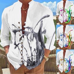 Hommes T-shirts Hommes Hommes Vacances Bord De Mer Loisirs Bouton Col Montant Numérique 3D Imprimé S À Manches Longues Pyjama Court