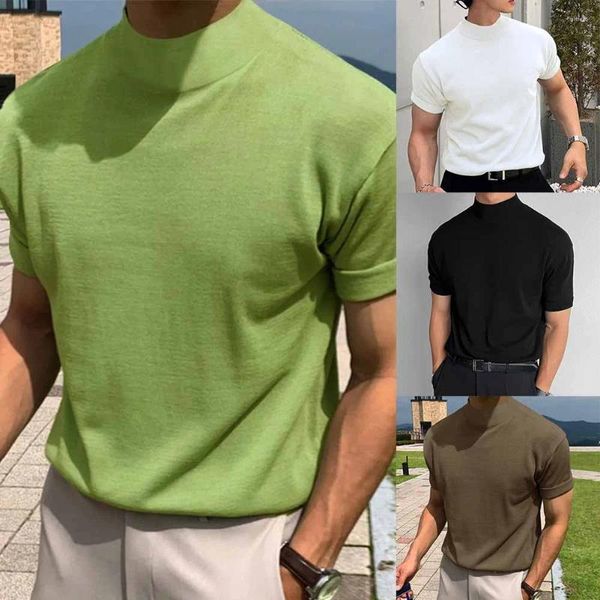 T-shirts pour hommes Hommes Mock Turtleneck Pull T-shirts Tops Casual Slim Fit Tee Undershirt Holiday Party Daily Fashion Solid Color Bottoming