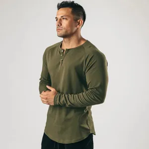 T-shirts pour hommes Hommes Muscle Shirt T-shirt à manches longues Solide Vintage Henley Sports Fitness Casual Coton Stretch Mince Col V T-shirt