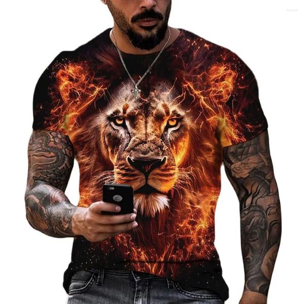 Camisetas para hombres Hombres O-CuelloT-Camisetas Camisa con estampado de león 3D para ocio Manga corta Moda Patrón animal Verano Hip Hop Harajuku Tops de gran tamaño