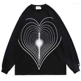 T-shirts pour hommes chemises surdimensionn￩es Harajuku Couleur solide coeur lettre imprim￩ streetwear couple coton manche pleine l￢che blanc et noir