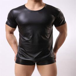 Heren T-shirts Mannen Lakleer Korte Mouw T-shirts PU Sexy Fitness Tops Gay Latex T-shirt Stage Tee Party Clubwear3375