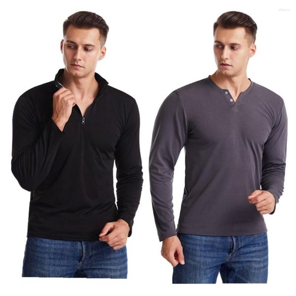 T-shirts pour hommes Hommes Plus la taille Slim Fit Muscle T-shirt à manches longues 2023 Sport Fitness Bottoming Shirt Casual Solid V-Neck Pulls Vêtements