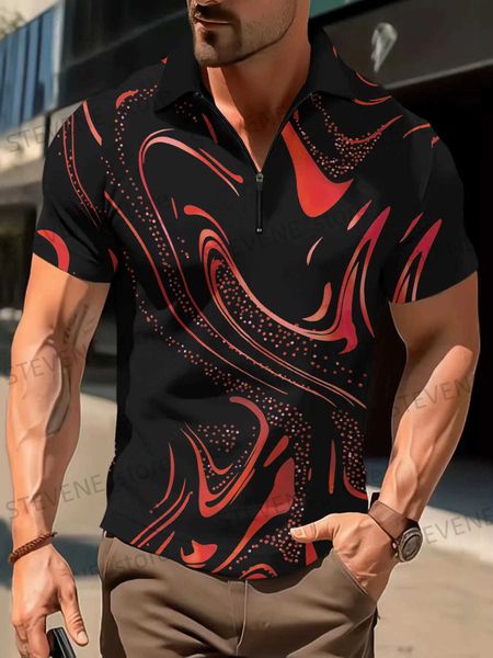 T-shirts hommes hommes polo chemise motifs colorés décontracté court slve t-shirt mâle dessus respirant col rabattu fermeture éclair polo vêtements pour hommes T240325