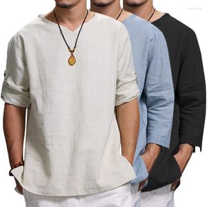T-shirts pour hommes Hommes Pull Plain Casual T-shirt Lâche Col V Demi-manches Chemise Coton Lin Respirant Top