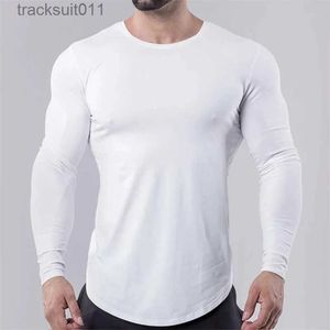 T-shirts voor heren Sneldrogend sccle-fit T-shirt met ronde hals Gym atletische pasvorm Lange sles-te-top Lang aansluitend T-shirt Workout hipster-shirt L231208