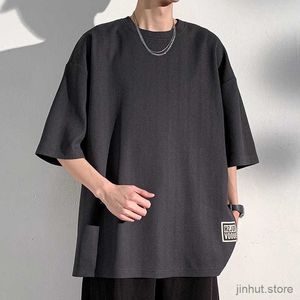 Heren t-shirts mannen rond nek oversized streetwear t shirts 2024 zomerheren Japanse mode Harajuku t-shirt mannelijke pure kleur top tees