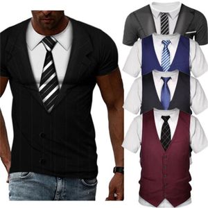 T-shirts pour hommes T-shirt drôle de smoking à impression 3D pour hommes T-shirt à revers faux costume T-shirt gilet chemises chemise hommes vêtements surdimensionnés à manches courtes 230608