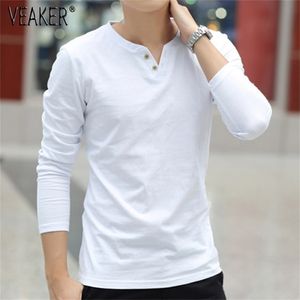 T-shirts pour hommes Automne Lin t-shirts Homme Manches longues Style chinois Tops t-shirt Couleur unie Blanc Lin Coton t-shirt M-3XL 220906