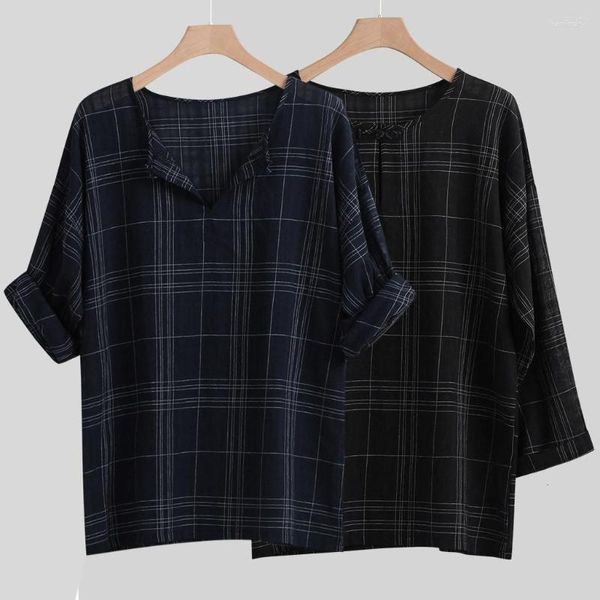 Camisetas para hombre, camiseta transpirable de manga larga para hombre, camiseta a la moda con botones a rayas, blusa informal de lino y algodón, L-4XL en oferta