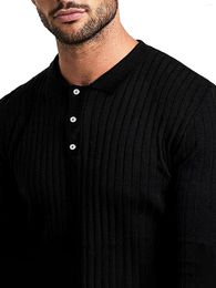 Camisetas de hombre Camisa de solapa de capa base de punto de manga larga de color sólido clásico para hombre con cierre de botón para primavera y otoño