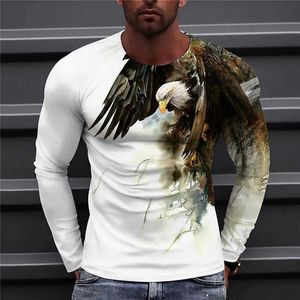 Heren T-shirts Heren Eagle handgeschilderd Patroon Casual T-shirts Lange mouw Streetwear 3D Animal Printing Hip Hop mannelijke tops T-shirt 6xl 022223H