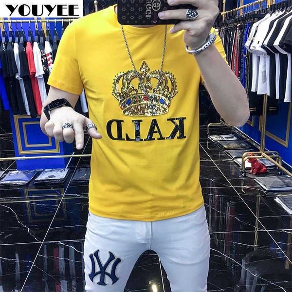 Camisetas para hombres Bordado de los hombres Corona de manga corta Camiseta 2021 Verano Nueva Moda Marca Personalidad Alta Calidad Algodón Masculino Tees Top Ropa Z0221