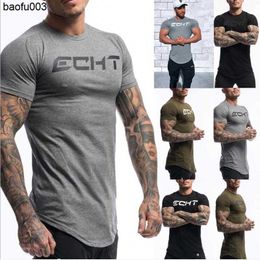 Heren t-shirts heren mode t shirt heren tops zomer fitness bodybuilding kleding spier mannelijke shirts katoen slank fit tees j230526
