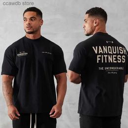 T-shirt da uomo T-shirt da palestra da uomo Estate 2023 Sport Fitness Cotone Girocollo Manica corta Jogging Running T-shirt da allenamento Vintage oversize T240105