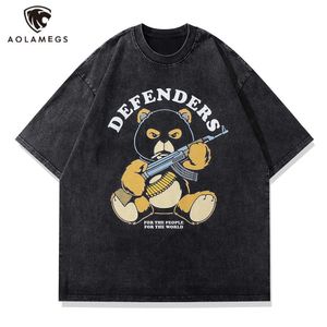 T-shirts pour hommes Hip Hop Washed Tshirt Retro Gun Bear Graphic Print Tshirt Summer Casual Oversized Tops Tees Harajuku Streetwear Vêtements J230420