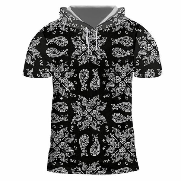 T-shirts pour hommes T-shirt à capuche pour hommes Taille de l'UE Noir Paisley Bandana Motif 3D Imprimer Casual Manches courtes Harajuku Chemises S225J