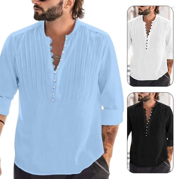 Hommes t-shirts hommes hommes coton lin Polo chemise à manches longues couleur unie décontracté t-shirt haut boutons grande taille printemps automne mode