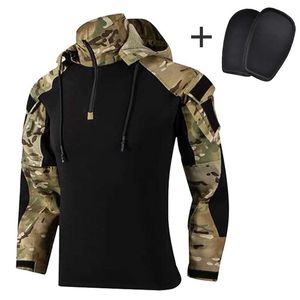 T-shirts pour hommes Chemise de combat militaire pour hommes Sweat à capuche tactique Tenue de chasse Uniforme Camo Hood Manches longues Vêtements pour hommes Armée MultiCam Vêtements de travail 230207