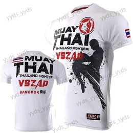 T-shirts pour hommes T-shirt Muay Thai pour hommes T-shirt de course à pied pour hommes Gym Fitness MMA Chemises d'entraînement Dry Fit Sportswear Boxe Séchage rapide T240124