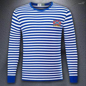 T-shirts pour hommes Chemise rayée de marin de drapeau de la marine russe pour hommes Marine Sailor Telnyashka T-shirt en coton à manches longues pour hommes Breton