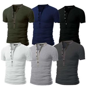 Heren t-shirts heren slanke fit v nek korte mouw spier tee t-shirt casual tops henley t shirts solide zomer tops tee t230103